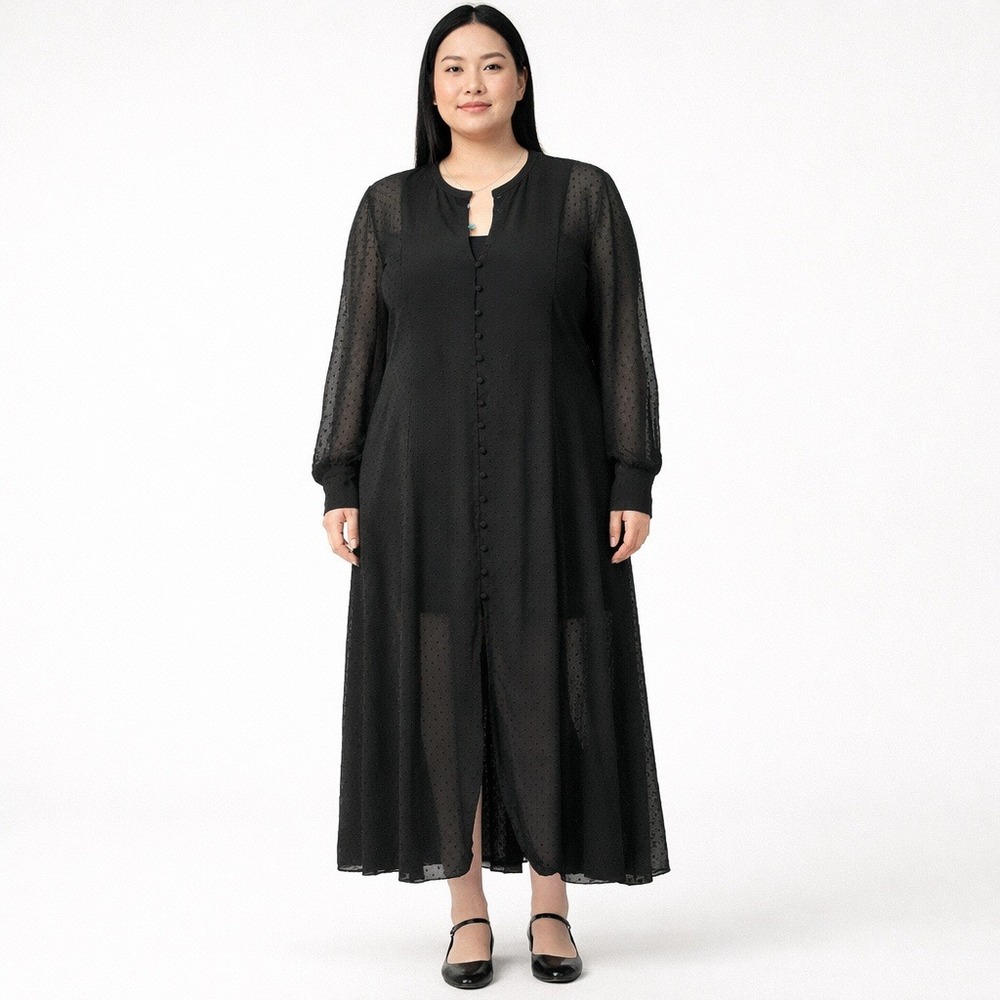 Madewell XXL Black Suzy Viscose Clip Dot Jacquard Button Front Maxi Dress NWOT